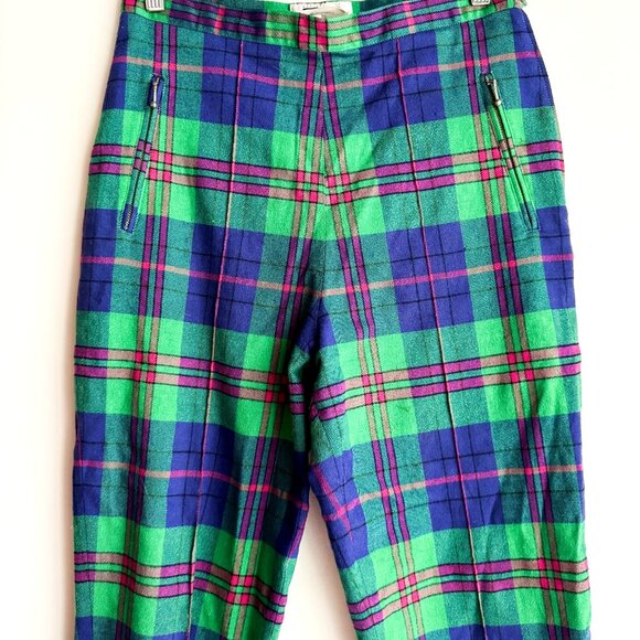 Vintage Apriori Green Pink Plaid Stretch Stirrup Pants M - Picture 3 of 7